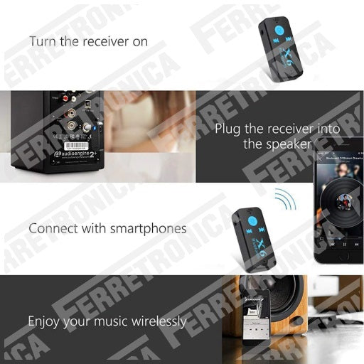 Adaptador Bluetooth X6 con Plug - Jack 3.5mm para Carro, Tablet, Smart TV, Automovil, Consola de Juegos, Vehiculo, Equipo de Sonido, PC, entre otros. Reproduce musica desde memoria micro sd TF en MP3, Ferretrónica