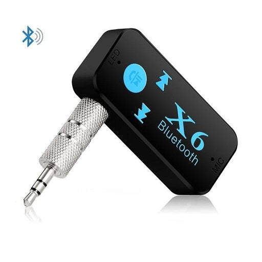 Adaptador Bluetooth X6 con Plug - Jack 3.5 mm para Carro, Tablet, Smart TV, Automovil, Consola de Juegos, Vehiculo, Equipo de Sonido, PC, entre otros. Reproduce musica desde memoria micro sd TF MP3, Ferretronica