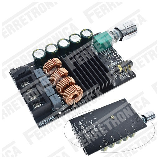 Amplificador TPA3116 Estereo 2 x 100W con Bluetooth 5.0 y AUX de alta fidelidad HIFI ZK-1002 con filtro 2x100W TPA3116D2 ZK1002 HIFI 100W, Ferretrónica