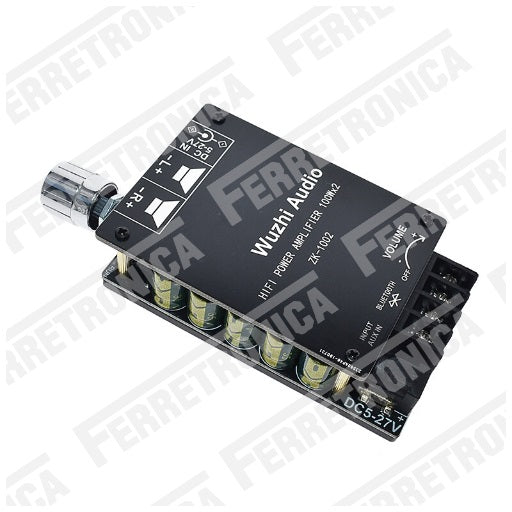 Amplificador TPA3116 Estereo 2 x 100W con Bluetooth 5.0 y AUX de alta fidelidad HIFI ZK-1002 con filtro 2x100W TPA3116D2 ZK 1002 HIFI 100W, Ferretrónica