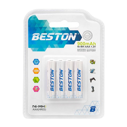 Bateria AAA Recargable Beston 1.2V - 900mA x 4 Pilas, Ferretrónica