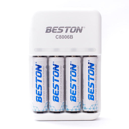 Bateria AAA Recargable 1.2 V - 1100mA x4 Pilas + Cargador Beston C8006B,  Ferretrónica