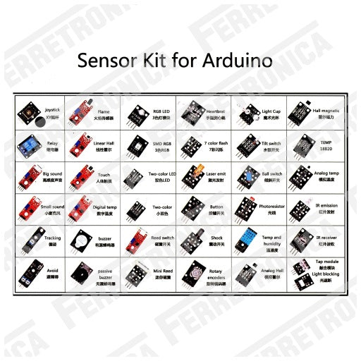 KIT de Sensores y Actuadores 37 en 1 con Caja Organizadora, Ferretrónica
