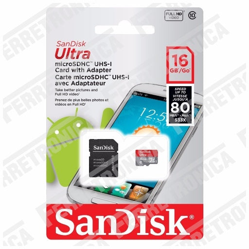 Memoria Micro SD 16 GB Clase 10 SanDisk compatible con Raspberry PI3 B - Raspberry PI 3 B+, Ferretrónica