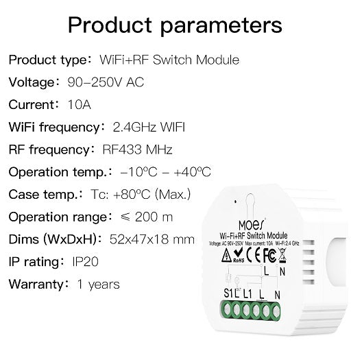 Modulo Switch Interruptor Inteligente WiFi + RF Compatible con Aplicaciones Smart  Life