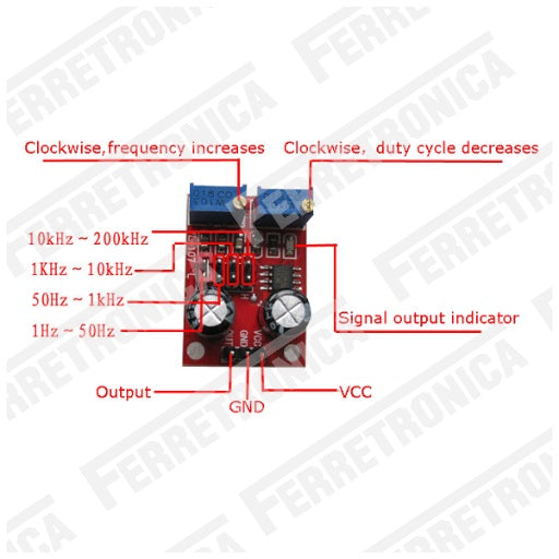 Modulo generador de señales cuadradas NE555 Ajustable frecuencia y ciclo util, ferretrónica