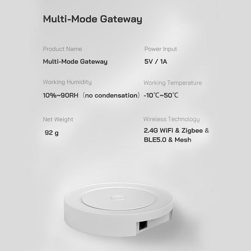 Parametros HUB Inteligente Multimodo ZigBee + Bluetooth + WiFi Compatible con las Aplicaciones Smart Life y Tuya Compatible con los asistentes de Voz de Amazon Alexa y Google Home, Ferretrónica