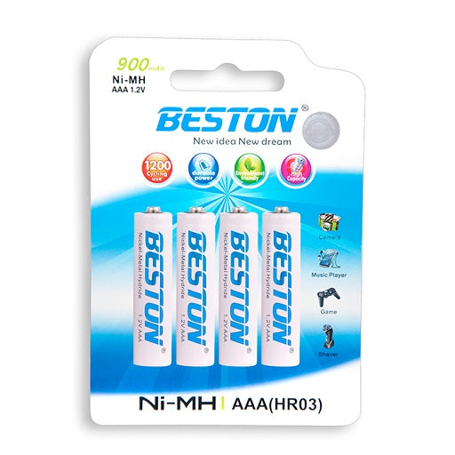 Set de baterias recargables AAA x 4 pilas beston 900mA, ferretrónica