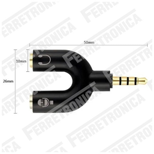 Union Splitter Audio y Microfono Stereo 3.5mm a Plug Tri Estereo 3.5mm Convertidor, Adaptador, Conversor, Derivador 2 a 1 para diadema y microfono, Ferretrónica