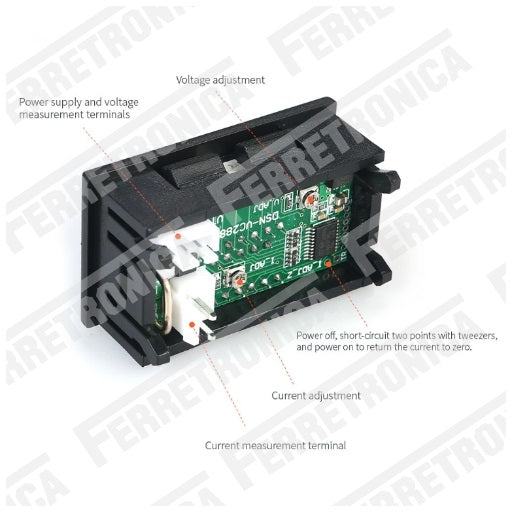 Voltimetro Amperimetro en DC (corriente continua) con capacidad 100V - 10A, ferretrónica